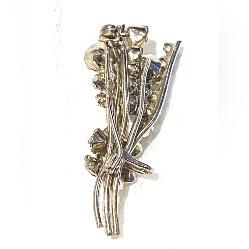 Vintage Austria Rhinestone Spray Brooch 2” Silver Tone Mid-Century Crystal Pin - Picture 14 of 16